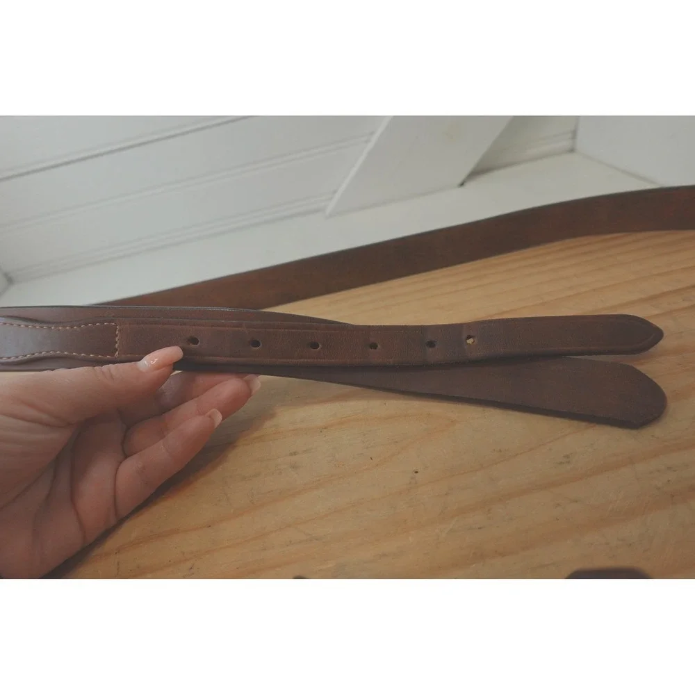 Men's Vintage Brown Leather Belt size 40 Brass Buckle Double Hitch Inner Outer